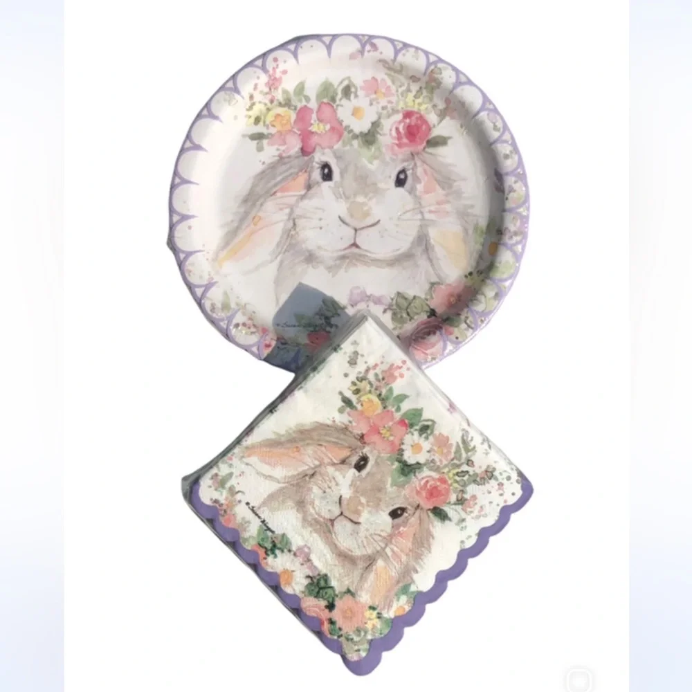 Scalloped Spring Bunny Party Tableware Set (Napkins + Plates)